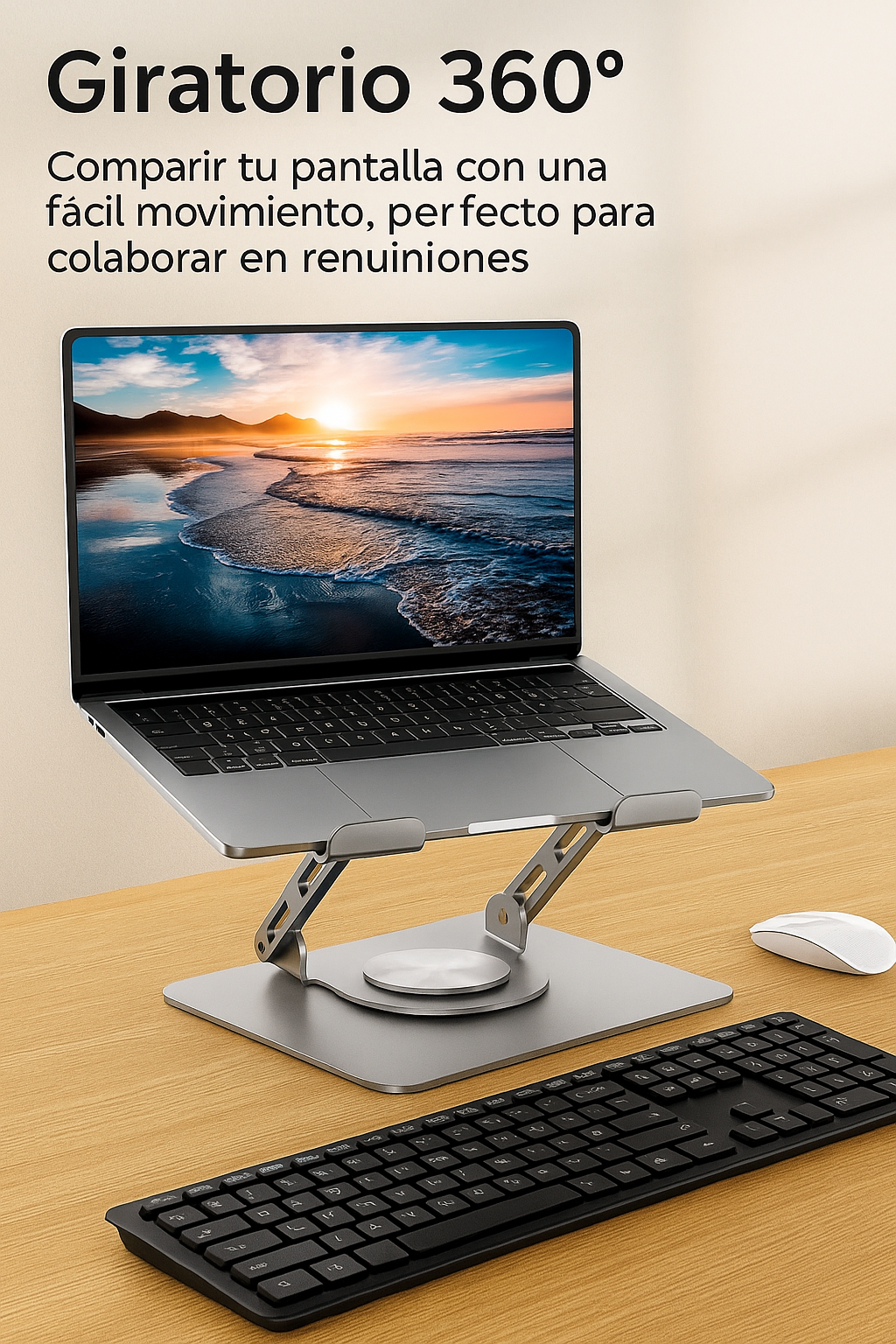 Soporte Metálico Giratorio 360° para Notebook – Ergonomía, Altura Ajustable y Diseño Premium en Aluminio