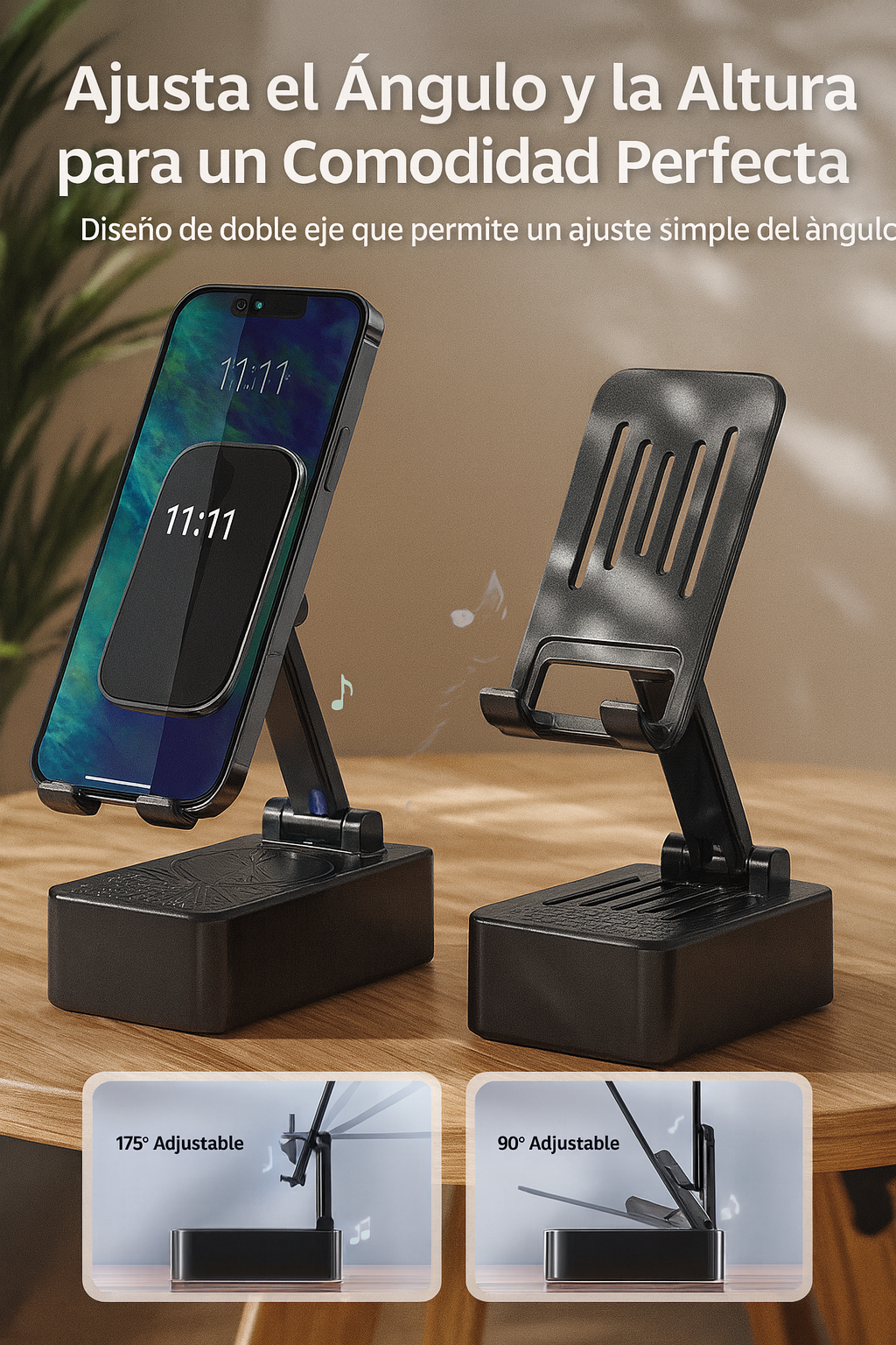 Soporte Premium 3-en-1 con Altavoz Bluetooth + Power Bank – Sonido Potente, Carga y Comodidad en un Solo Dispositivo