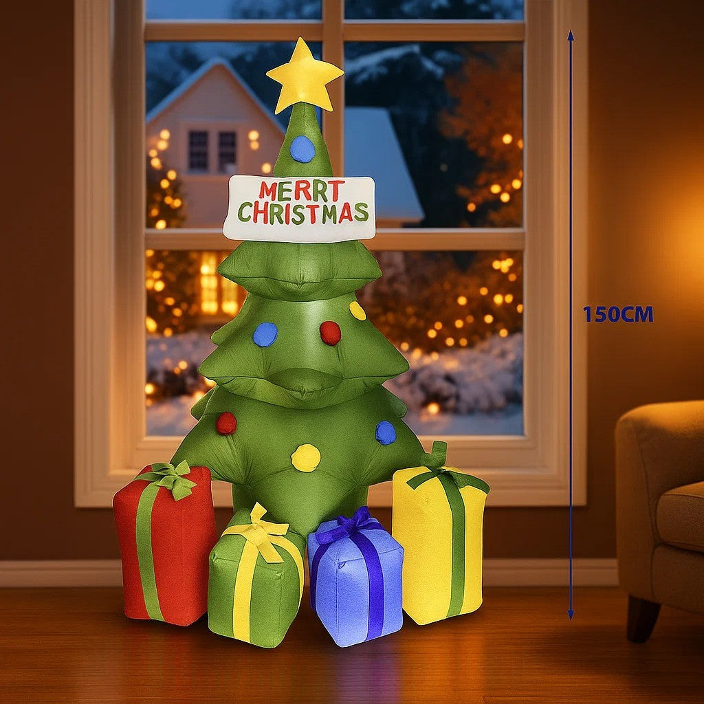 Árbol Inflable Navideño “Merry Christmas 150” – Decoración Iluminada con Regalos Integrados (150 cm)