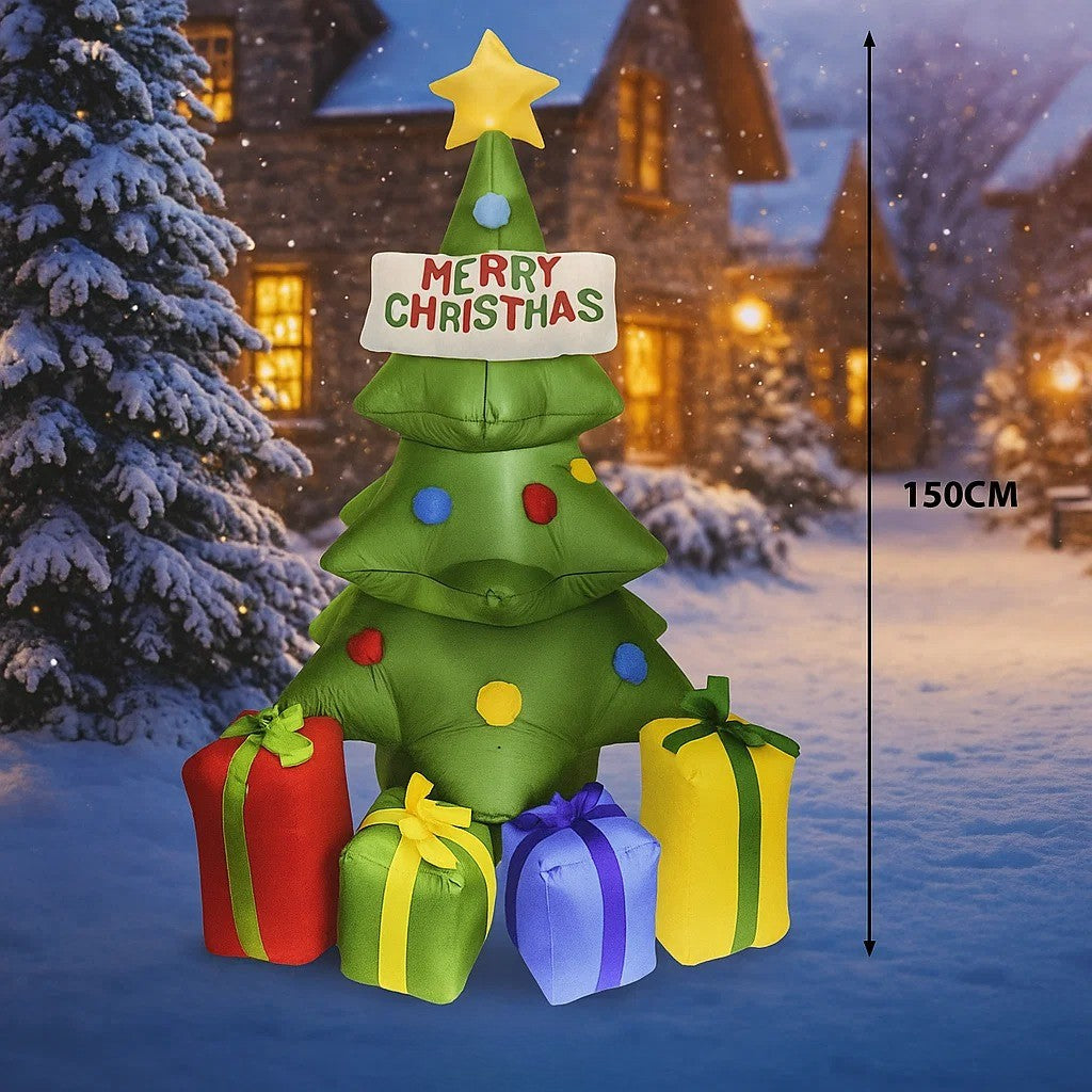 Árbol Inflable Navideño “Merry Christmas 150” – Decoración Iluminada con Regalos Integrados (150 cm)