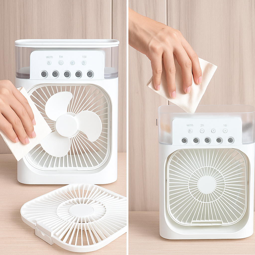 Ventilador Portátil con Humidificador Recargable – Aire Fresco en Cualquier Lugar
