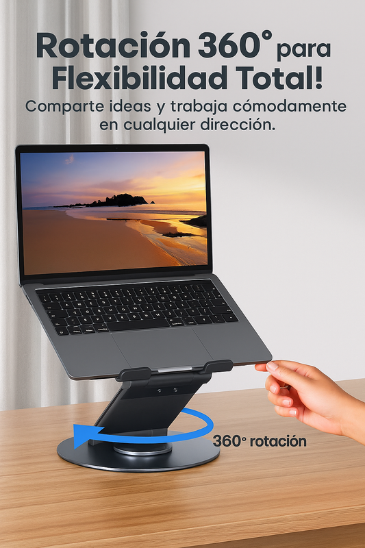 Soporte Metálico Giratorio 360° para Notebook – Ergonomía, Altura Ajustable y Diseño Premium en Aluminio