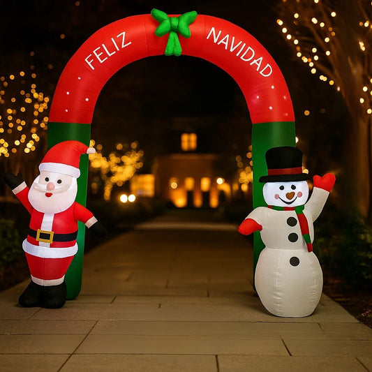 Arco Inflable Navideño “Feliz Navidad XL” – Decoración Gigante con Luz Blanca y Figuras Navideñas 240 cm