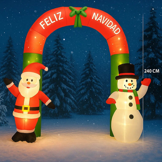 Arco Inflable Navideño “Feliz Navidad XL” – Decoración Gigante con Luz Blanca y Figuras Navideñas 240 cm